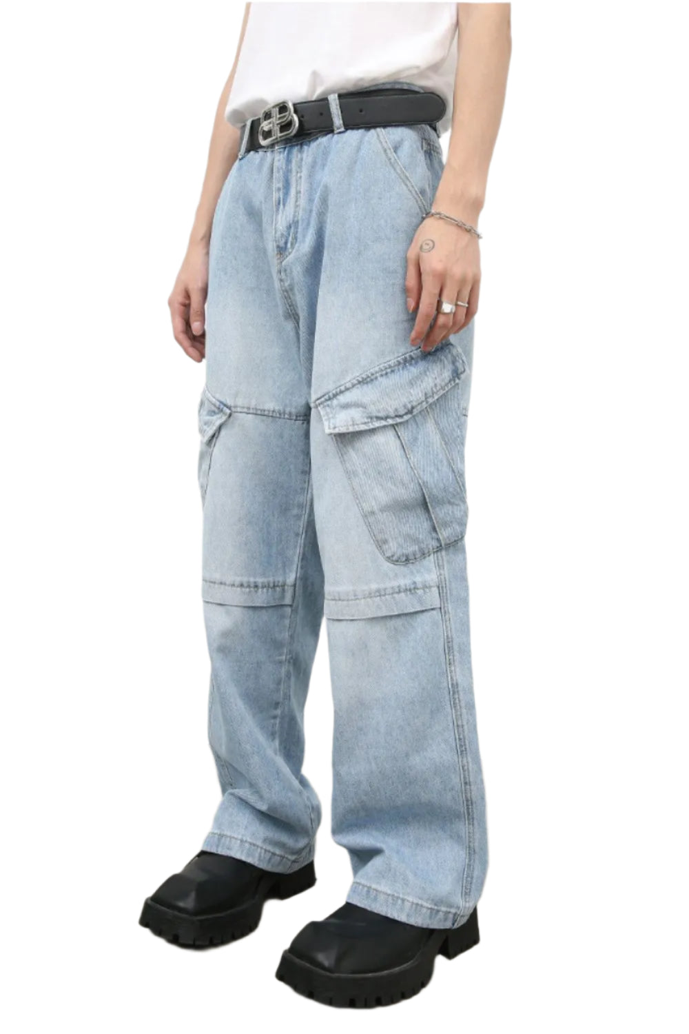 TEEK - Mens Light Wash Mid Rise Cargo Pockets Jeans JEANS TEEK Trend S