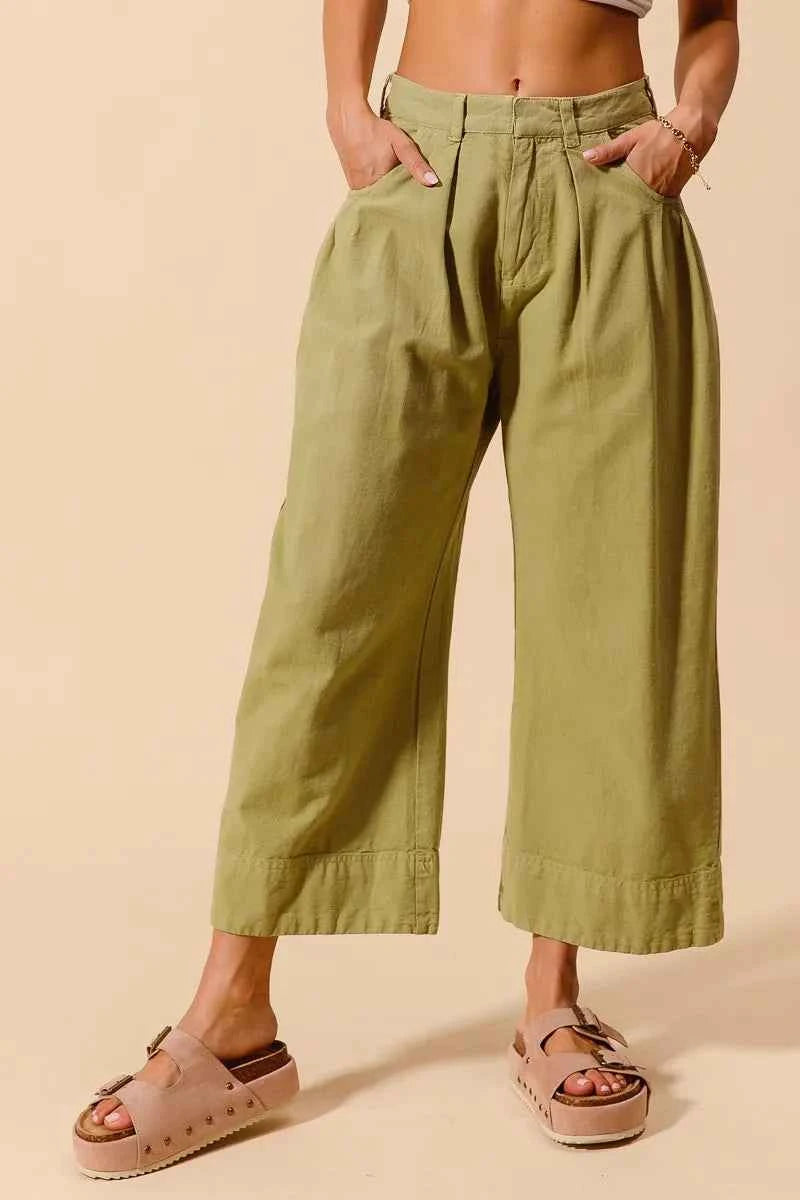 TEEK - Mid Rise Wide Leg Chino Pants With Pockets PANTS TEEK Trend SAGE S