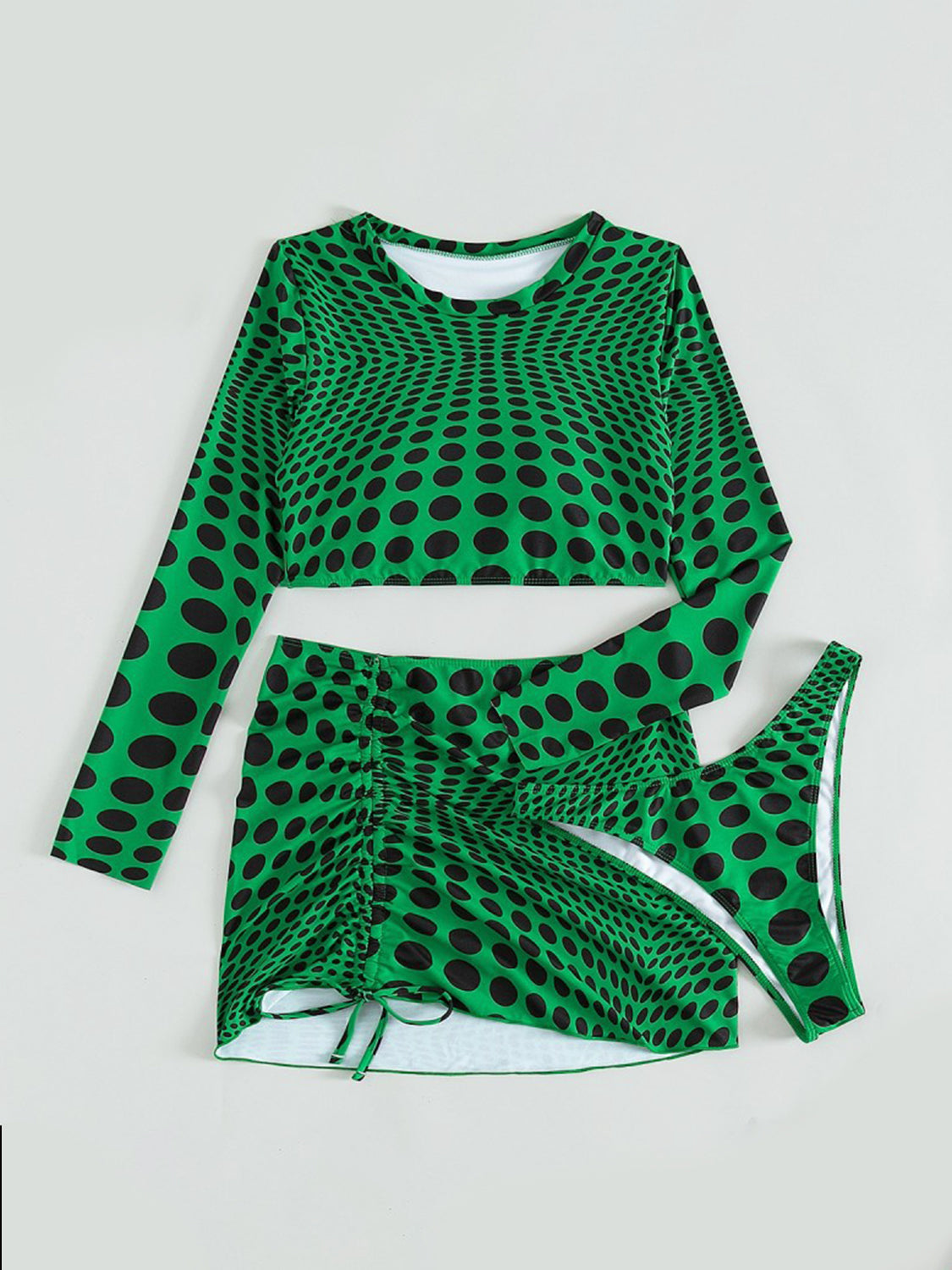 TEEK - Polka Dot Long Sleeve Three-Piece Swim Set SET TEEK Trend Green S 