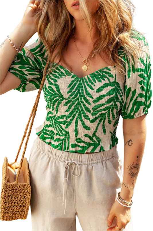 TEEK - Planted Green Smocked Short Sleeve Blouse TOPS TEEK Trend S  