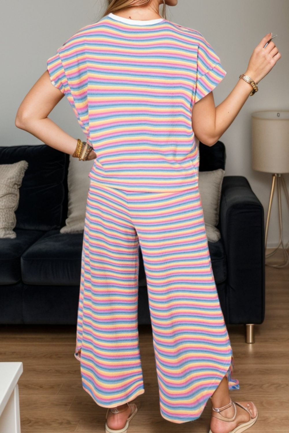 TEEK - Striped Top Tassel Drawstring Pants Set SET TEEK Trend   