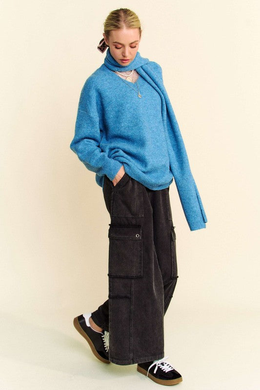 TEEK - Cerulean V-Neck Sweater Scarf Set TOPS TEEK Trend