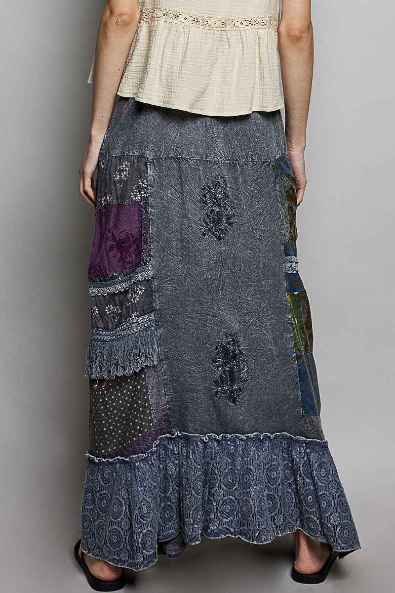 POL Printed Patchwork Embroidered Ruffled Skirt Trendsi