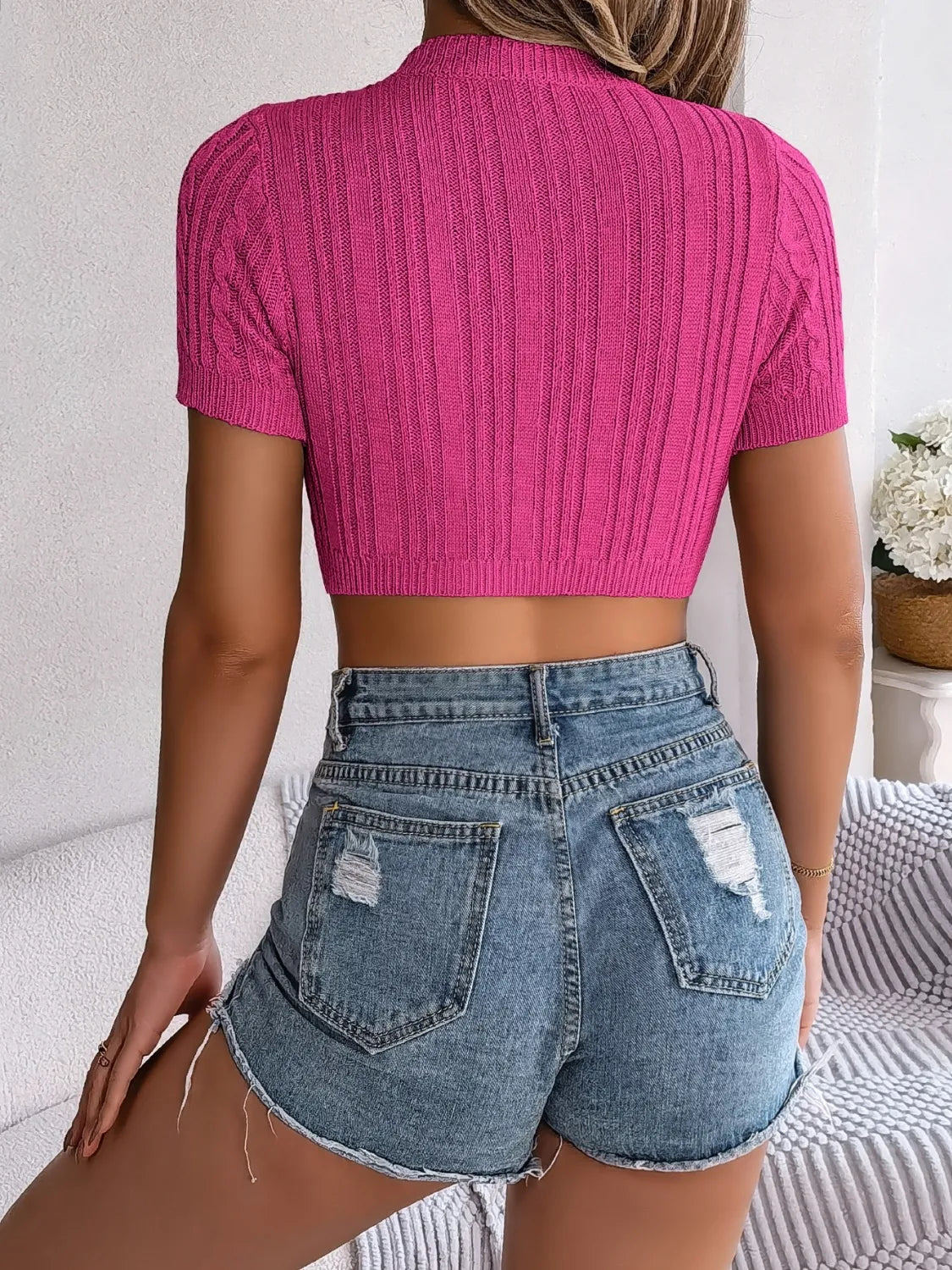 TEEK - Cable Knit Openwork Round Neck Knit Top TOPS TEEK Trend