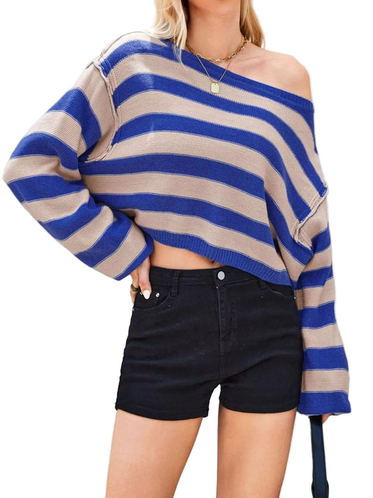 TEEK - Striped Boat Neck Sweater TOPS TEEK Trend Blue S