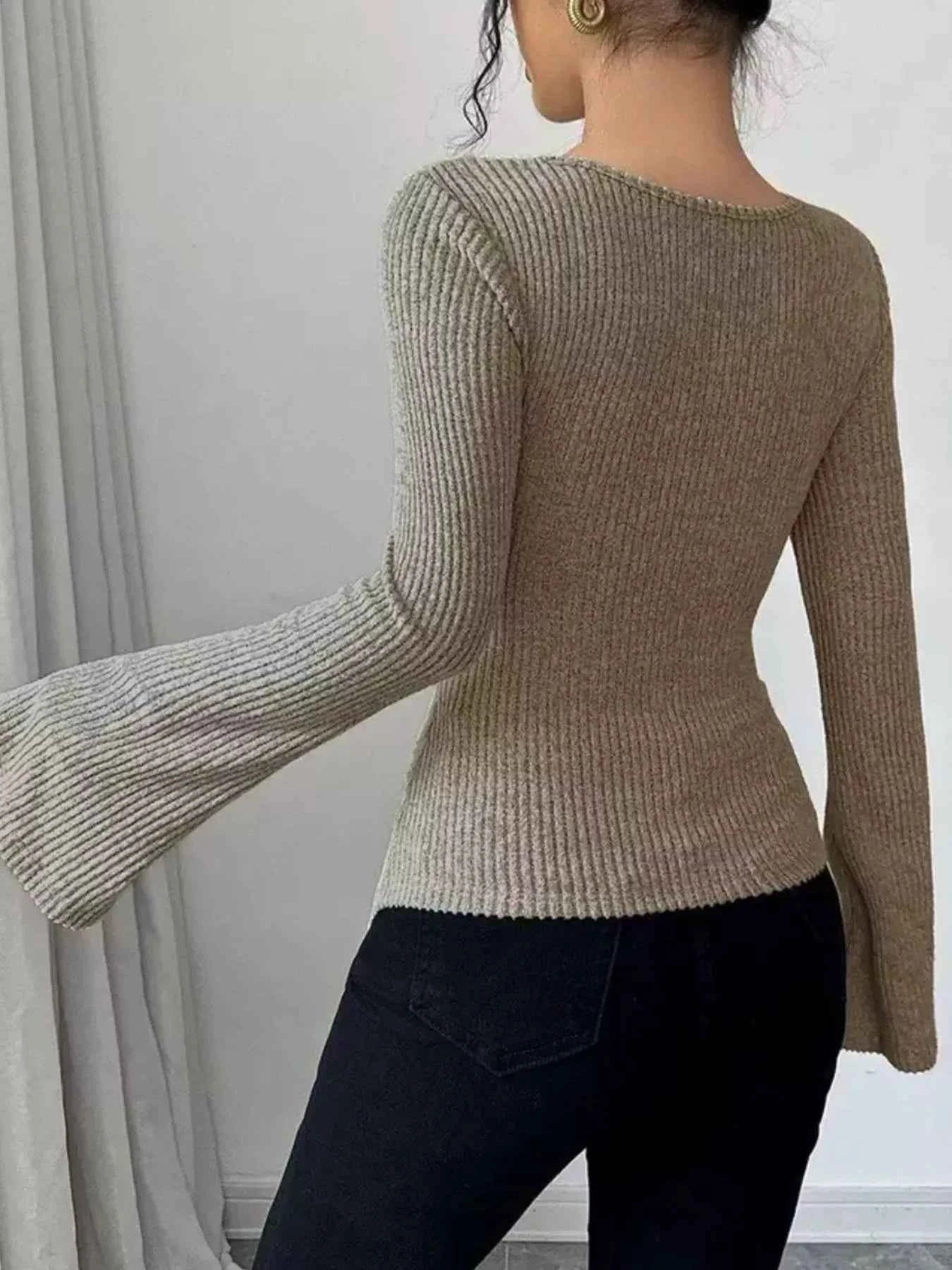 TEEK - Off-Shoulder Bell Sleeve Ribbed Blouse TOPS TEEK Trend