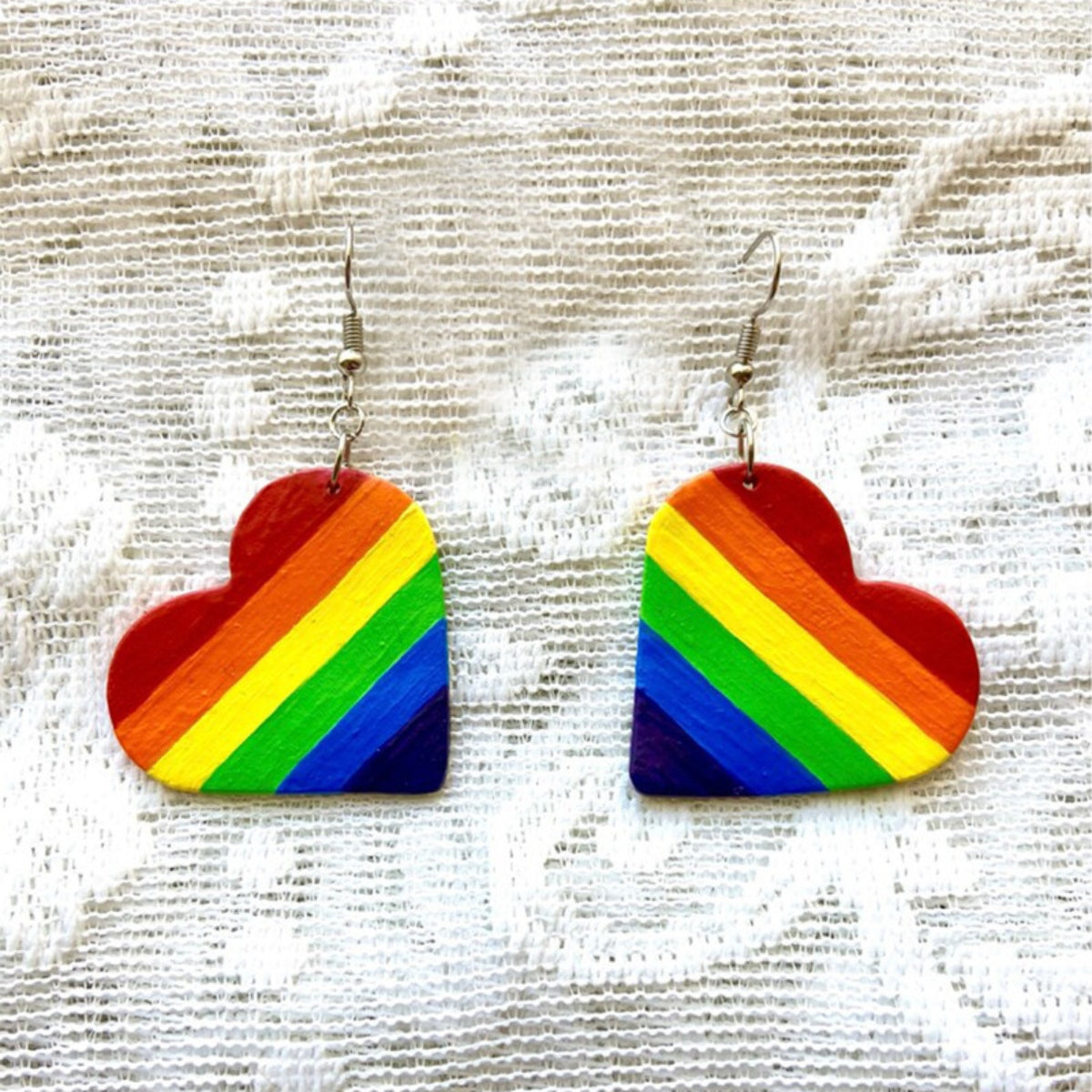 TEEK - Rainbow Leather Colorful Striped Heart Earrings JEWELRY TEEK Trend   
