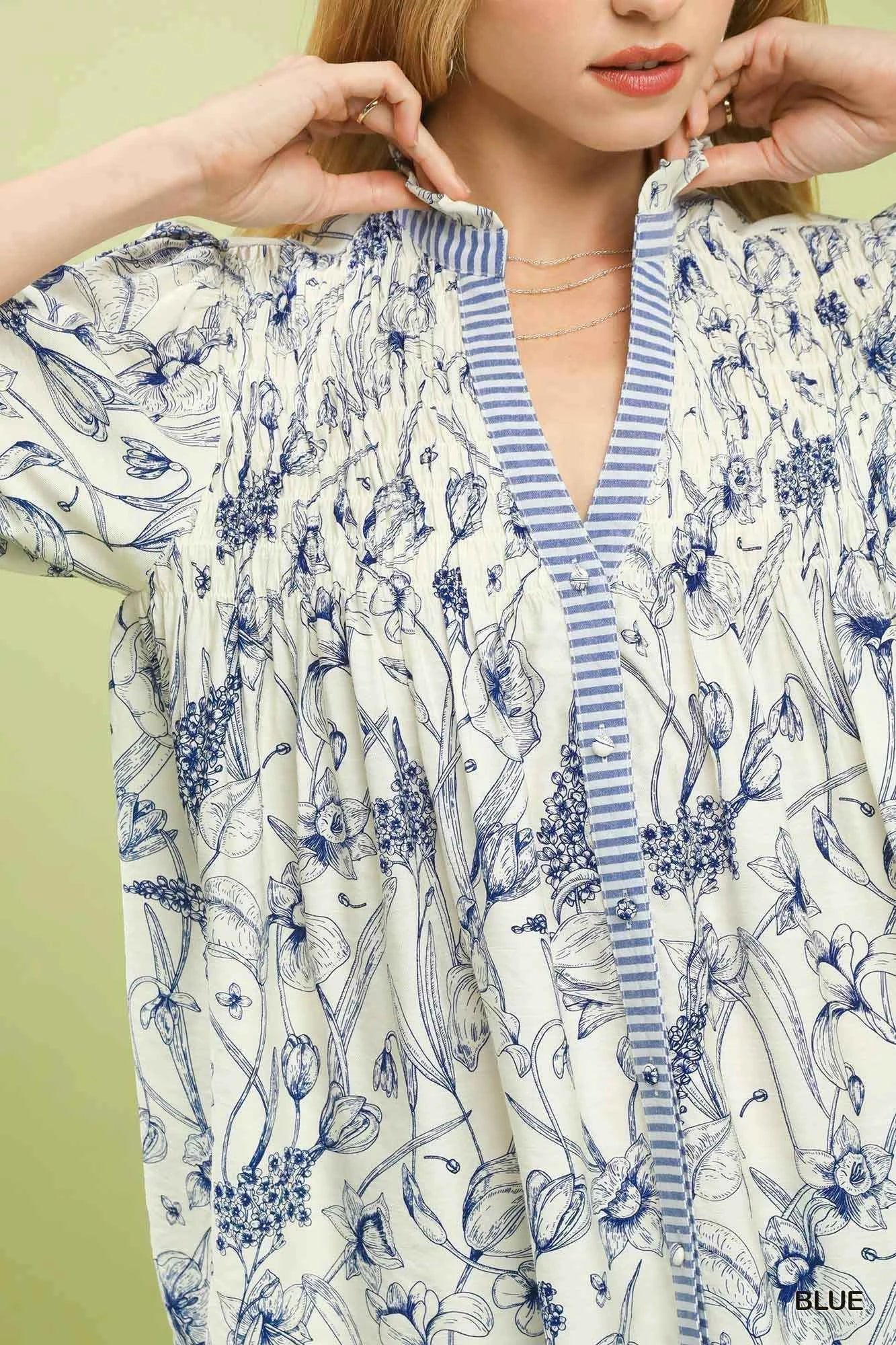 TEEK - Mixed Print Button Front Top Trendsi