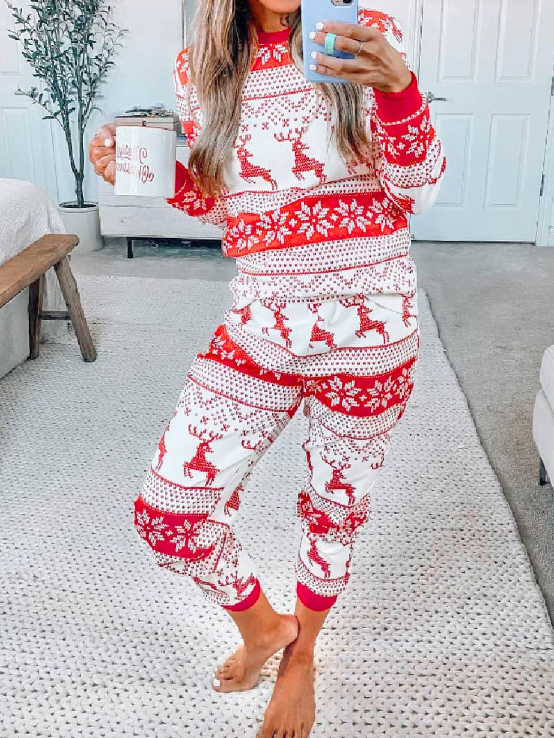 TEEK - Orange-Red Christmas Round Neck Top Pants Set SET TEEK Trend S