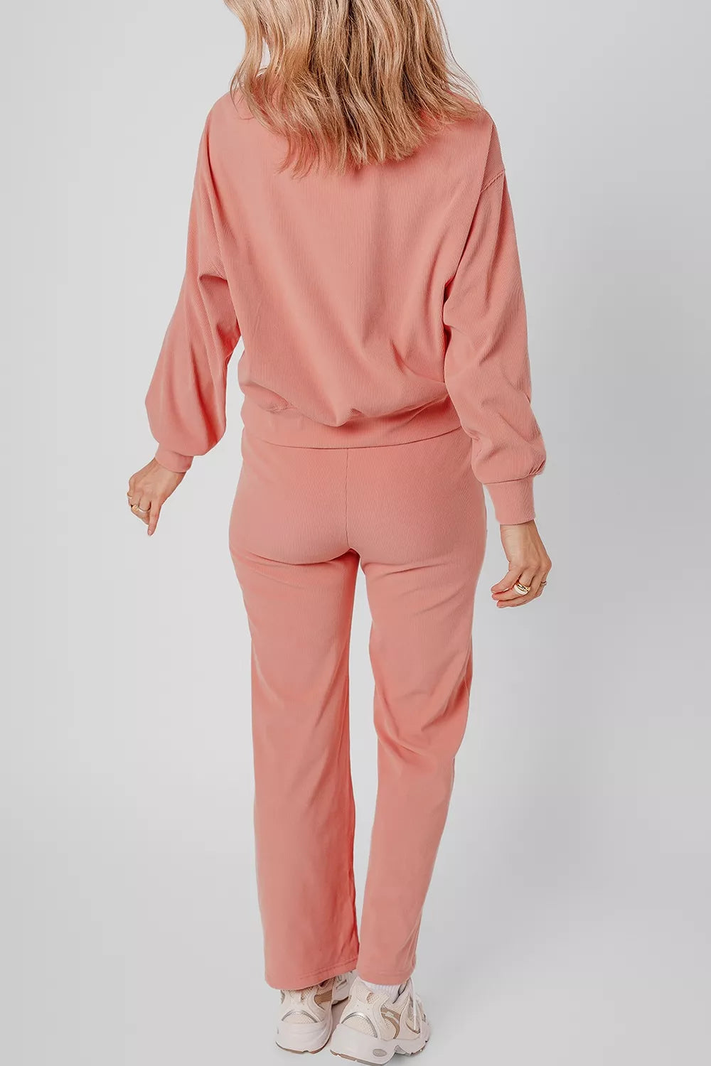Ribbed Round Neck Top and Pants Set Trendsi