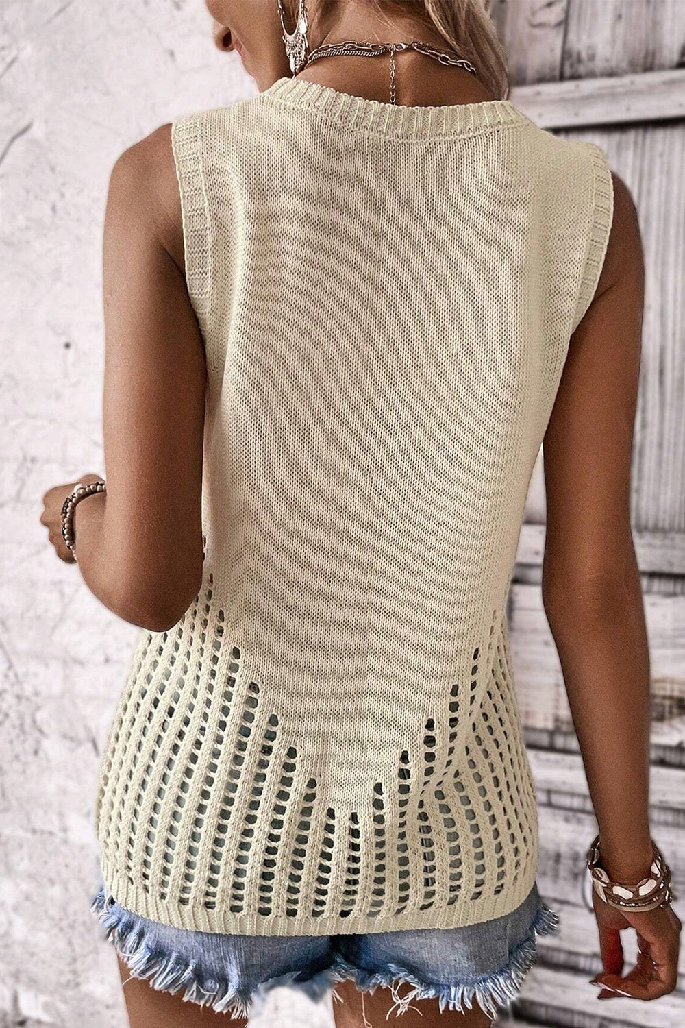 TEEK - Ivory Open Dot Drip Knit Vest TOPS TEEK Trend   