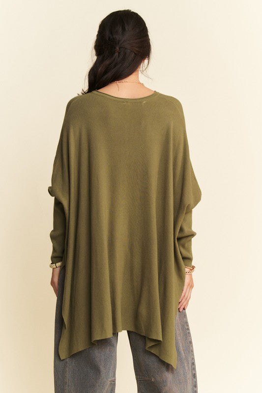 TEEK - Olive High-Low Side Slit Batwing Sleeve Top TOPS TEEK Trend
