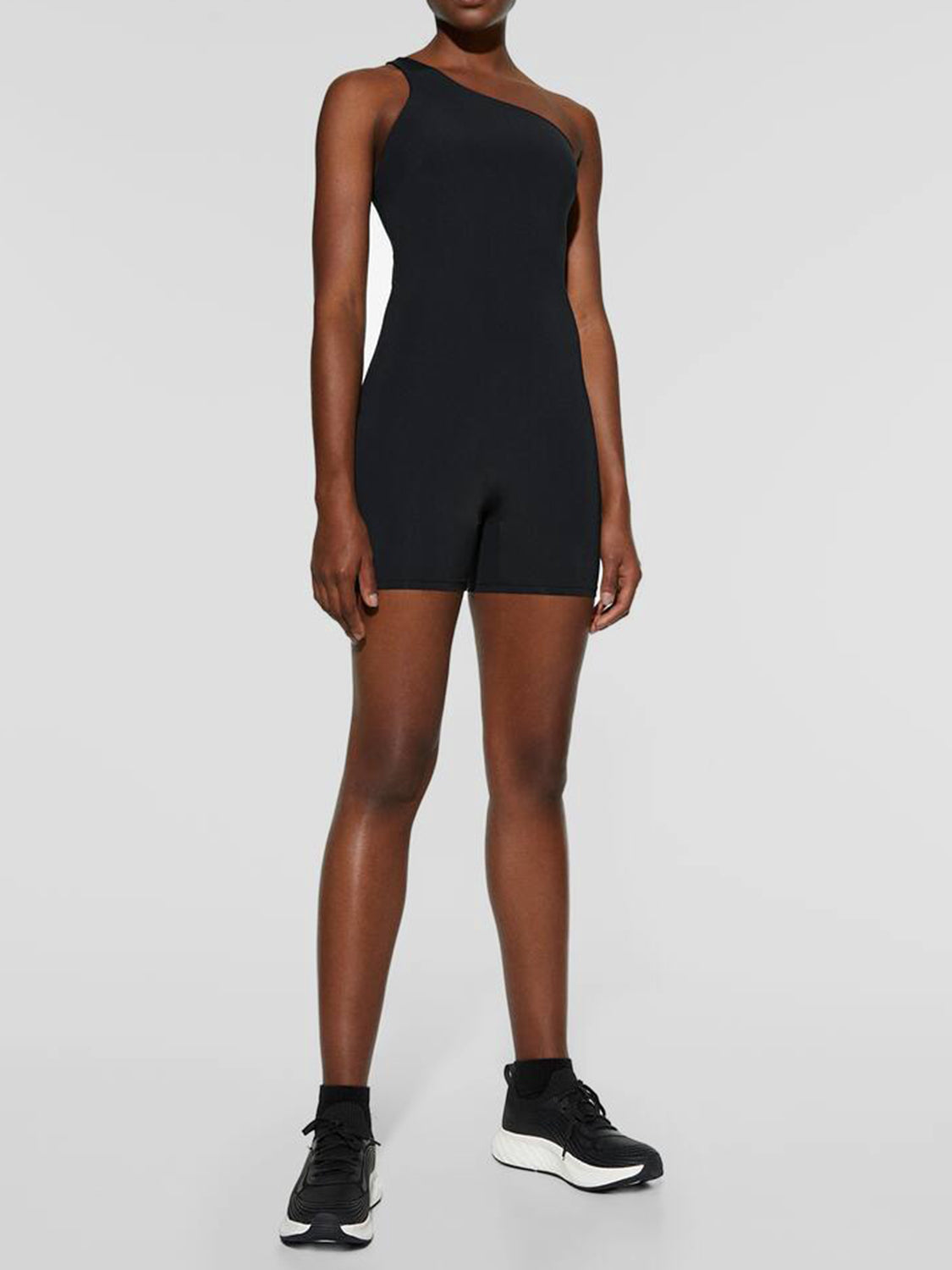 TEEK - Black Single Shoulder Active Shorts Romper Rompers TEEK Trend   