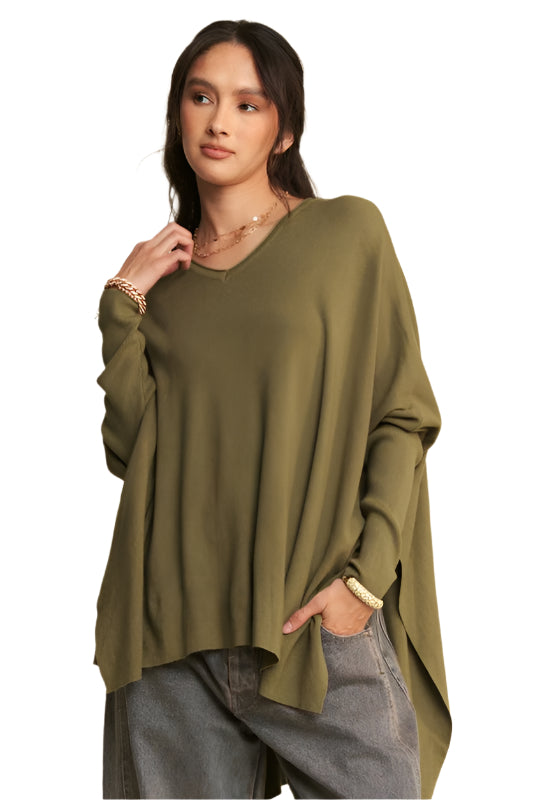 TEEK - Olive High-Low Side Slit Batwing Sleeve Top TOPS TEEK Trend S