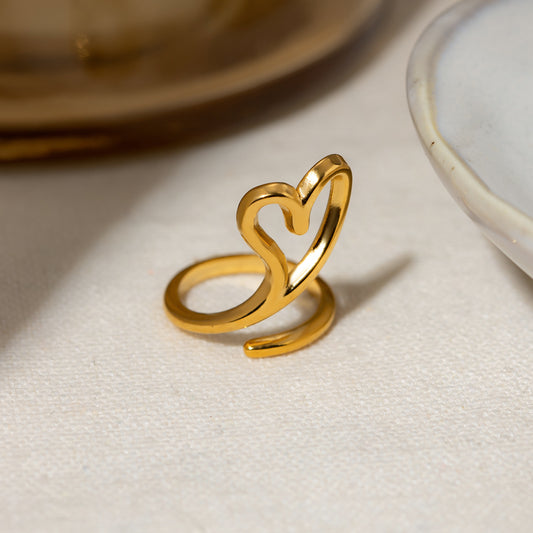 TEEK - Stainless Steel Gold Tone Cutout Heart Ring