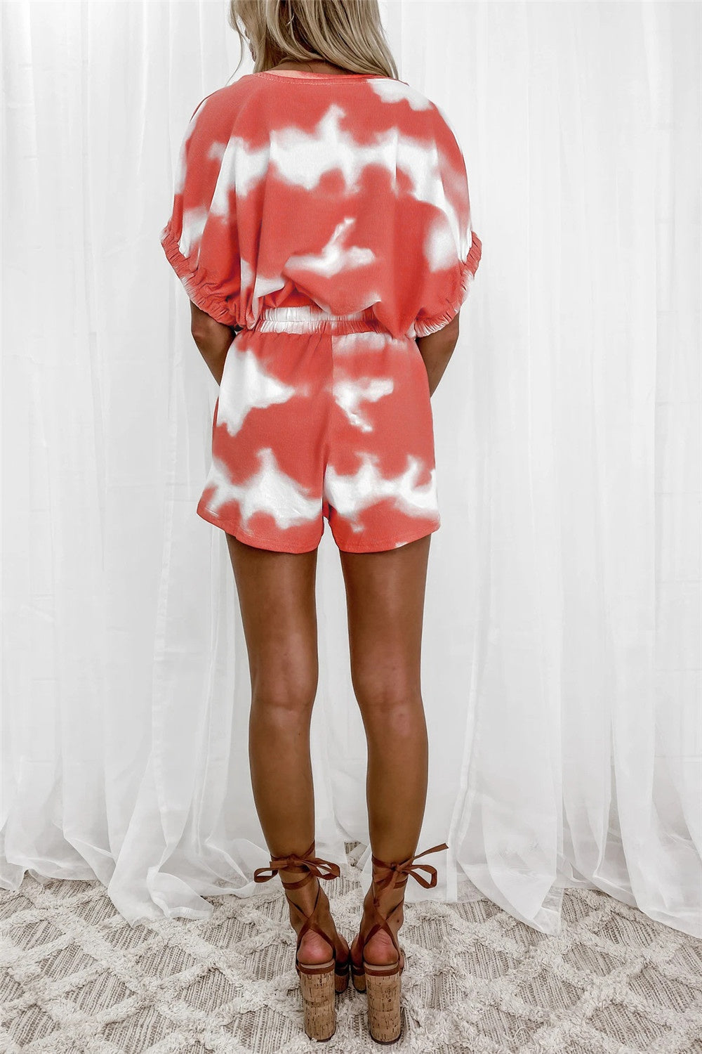 TEEK - Burnt Coral Tie-Dye Top and Shorts Set SET TEEK Trend   