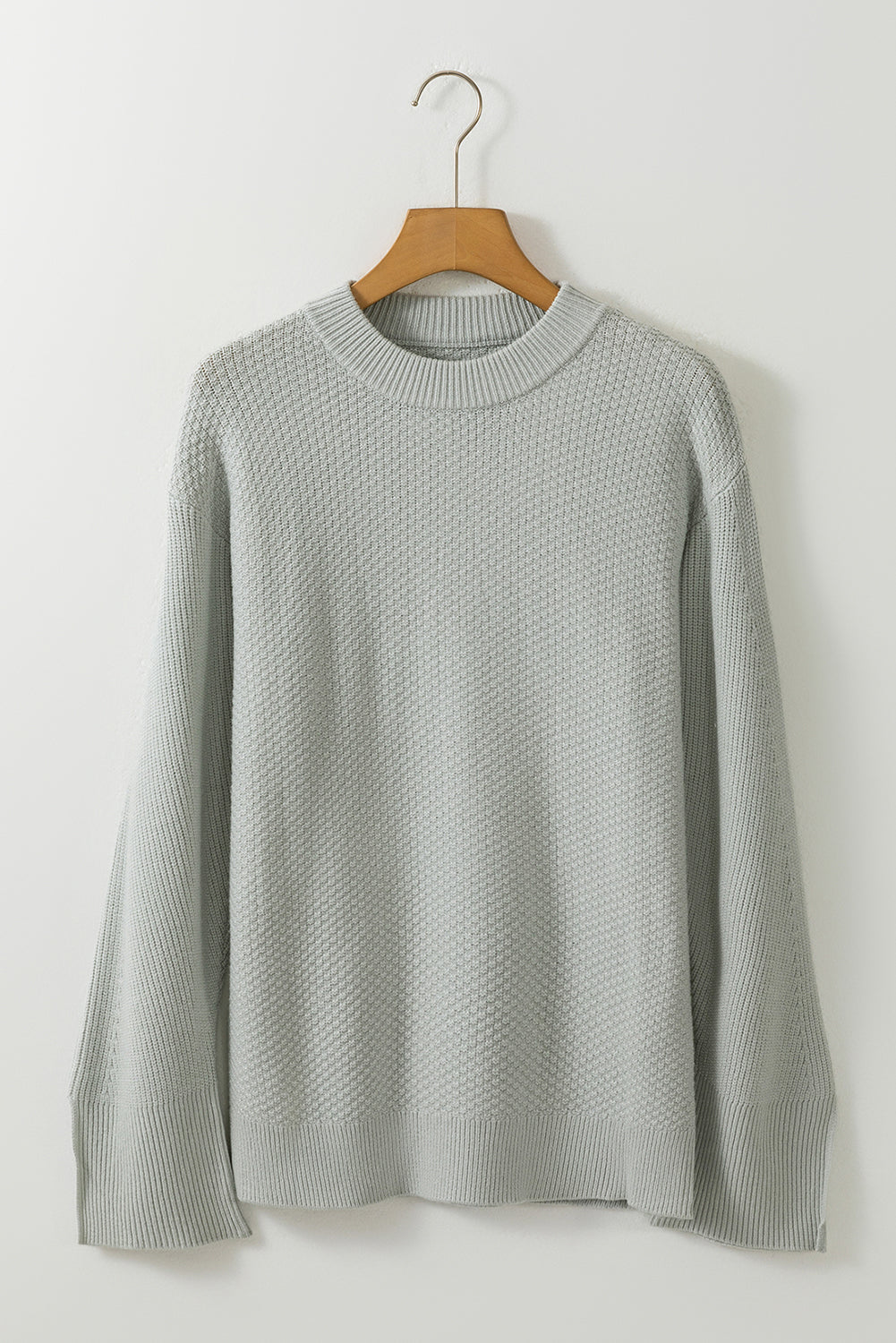 TEEK - Slit Cuff Round Neck Long Sleeve Sweater TOPS TEEK Trend