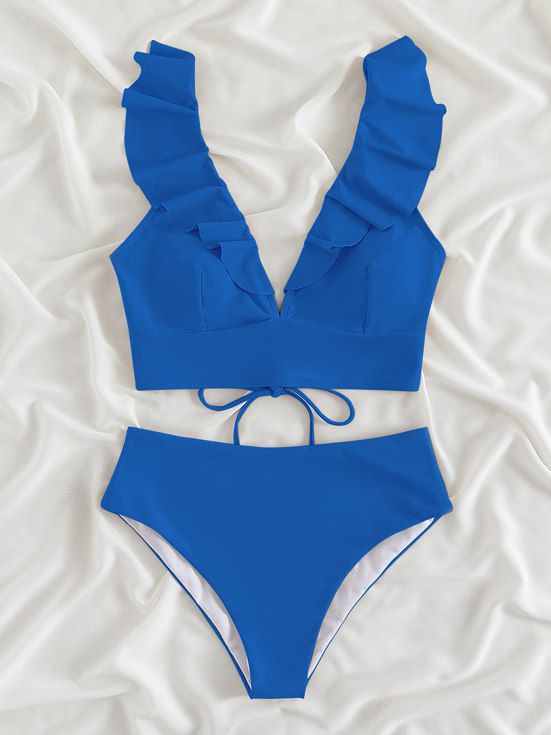 TEEK - Ruffled V-Neck Sleeveless Bikini SWIMWEAR TEEK Trend Royal  Blue S 