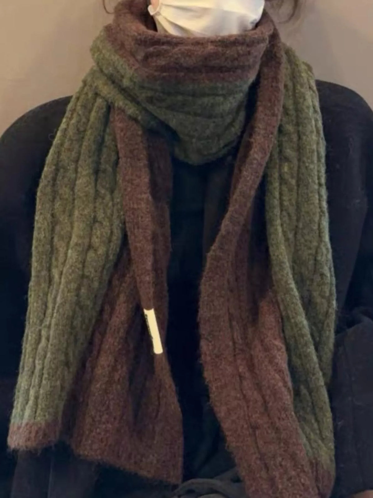 Two Tone Cable knit Warm Scarf Trendsi