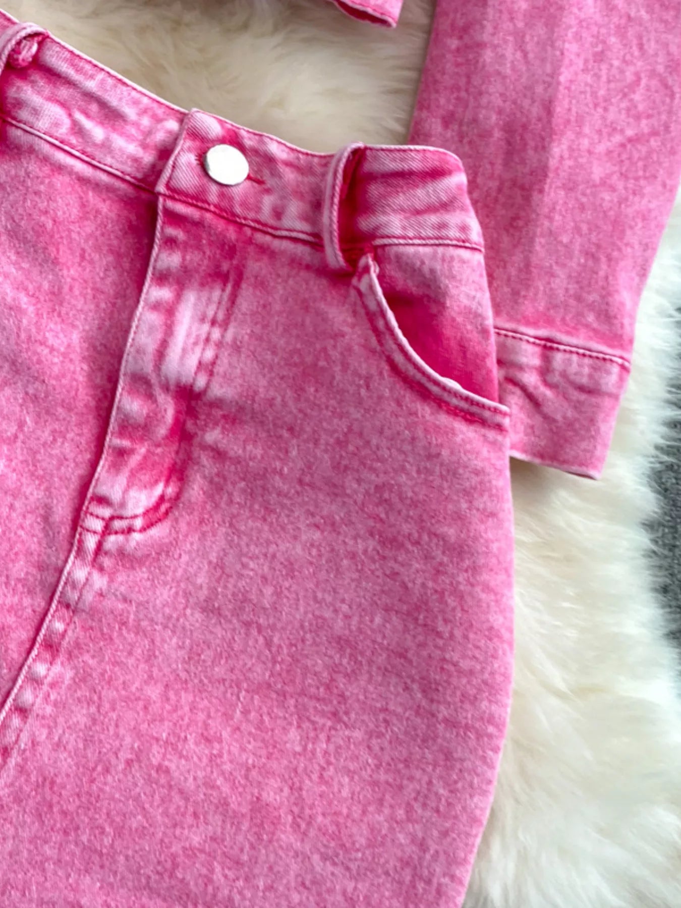 TEEK - Button Up Jacket and Slit Skirt Denim Set SET TEEK Trend