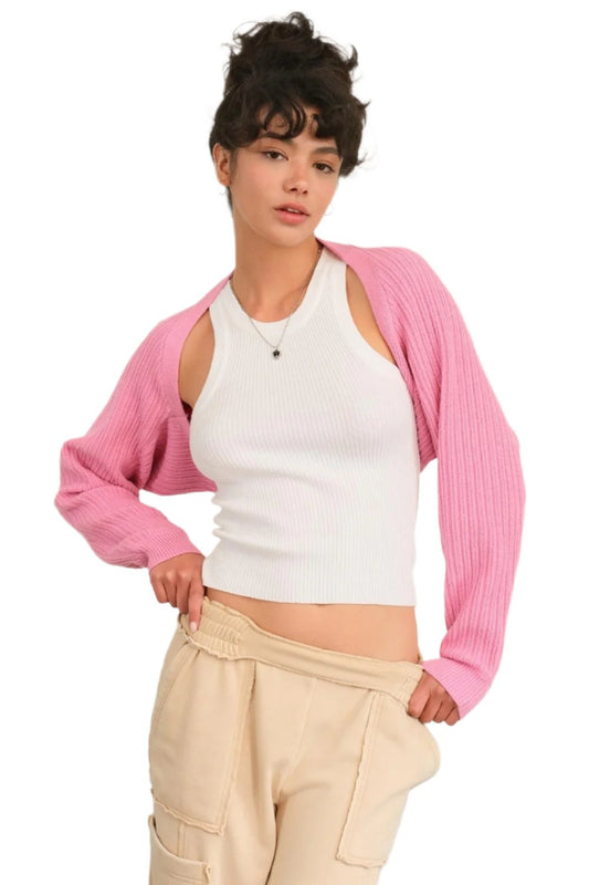 TEEK - Rose Pink Ribbed Knit Bolero Cardigan TOPS TEEK Trend S  