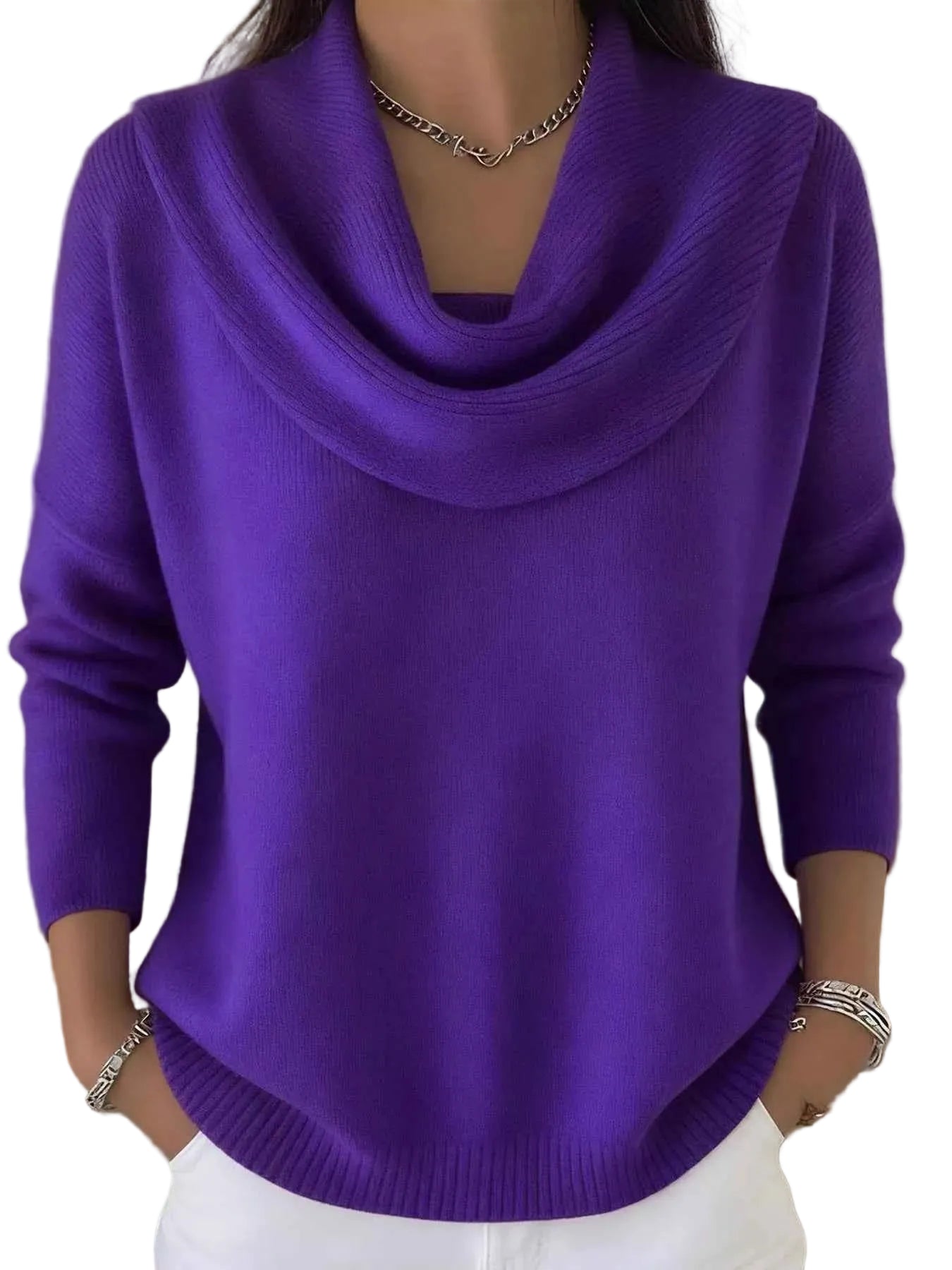 Drape Neck Long Sleeve Knit Top Trendsi Purple S