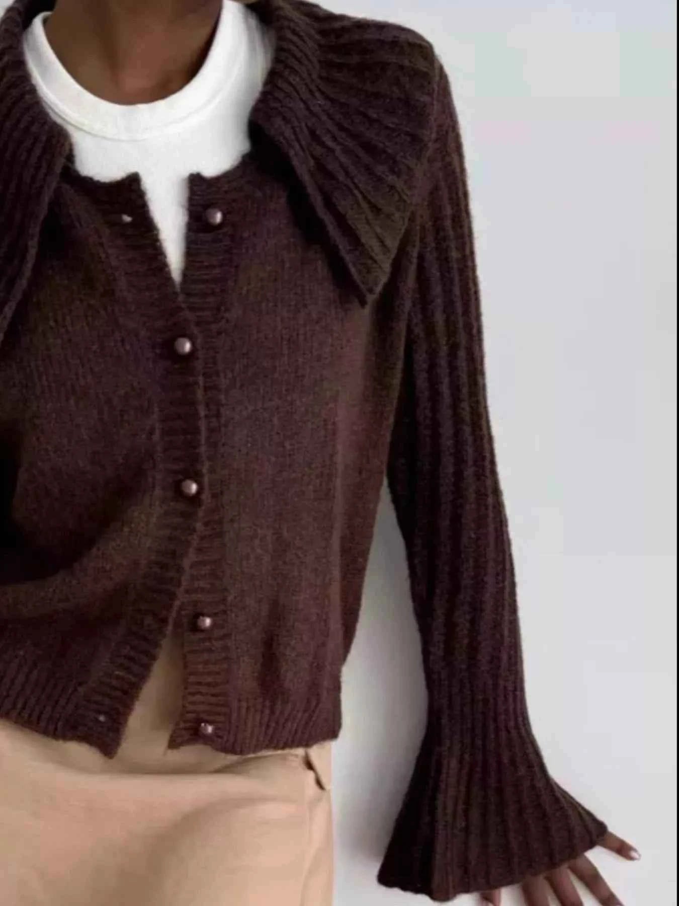 Button Up Flare Sleeve Cardigan Trendsi