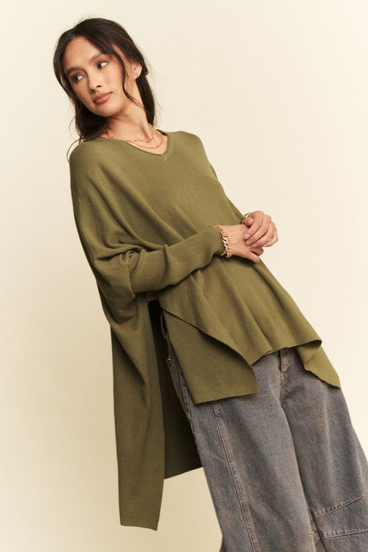 TEEK - Olive High-Low Side Slit Batwing Sleeve Top TOPS TEEK Trend