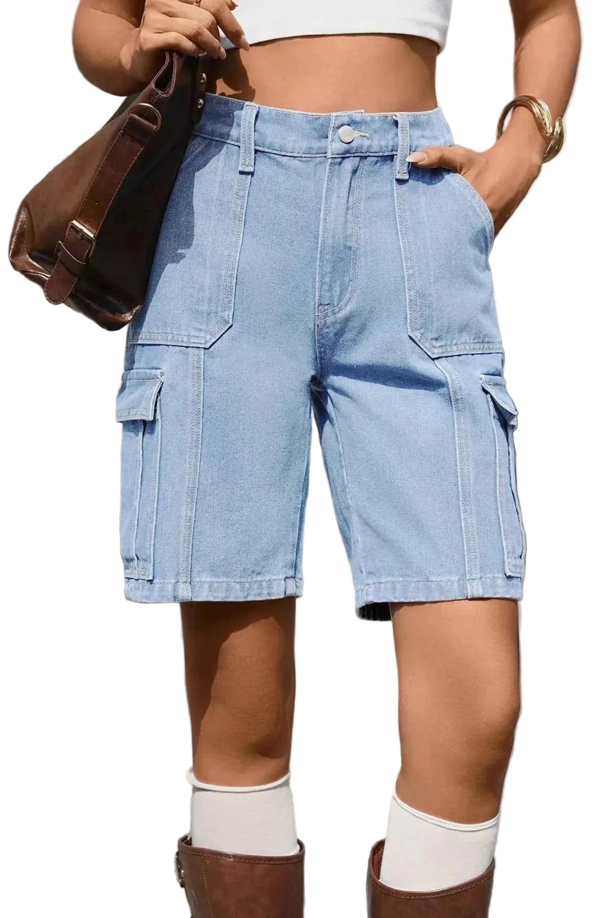TEEK - High-Waisted Wash Denim Shorts SHORTS TEEK Trend Light Blue S