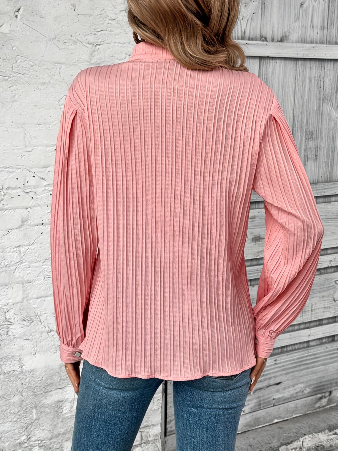 TEEK - Coral Button Down Mock Neck Long Sleeve Shirt TOPS TEEK Trend