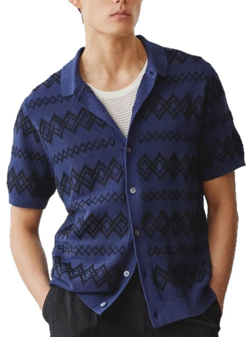 TEEK - Mens Navy Button Down Short Sleeve Shirt TOPS TEEK Trend