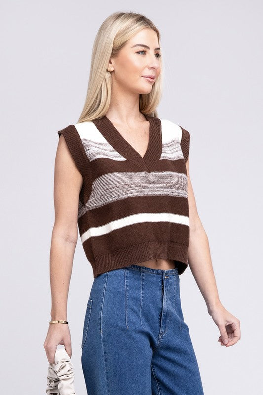 TEEK - Brown Striped Pattern Sweater Vest SWEATER TEEK FG   