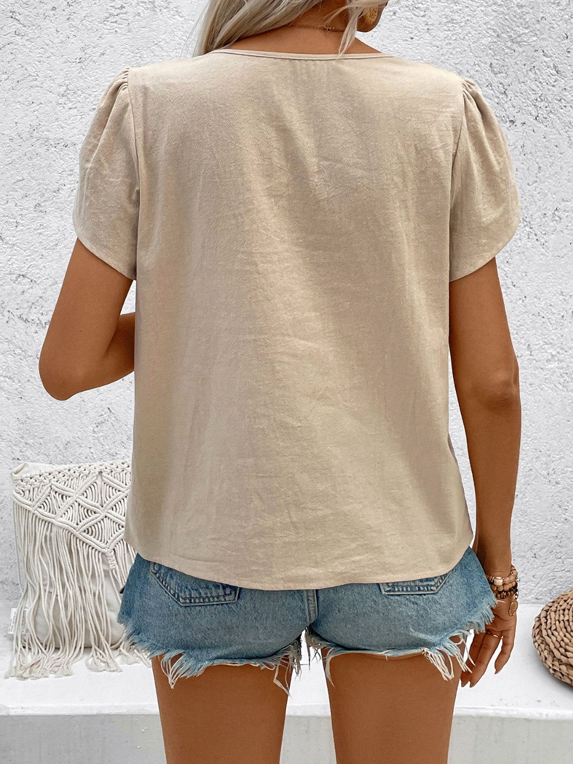 TEEK - Honey Notched Short Sleeve Blouse TOPS TEEK Trend   