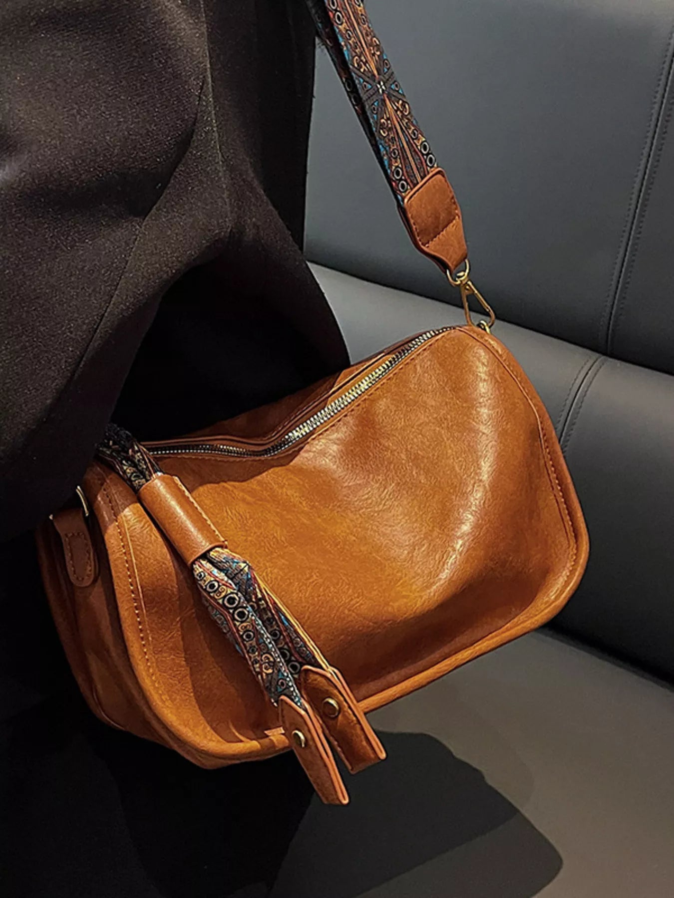Patterned Strap Crossbody Bag Trendsi Brown One Size