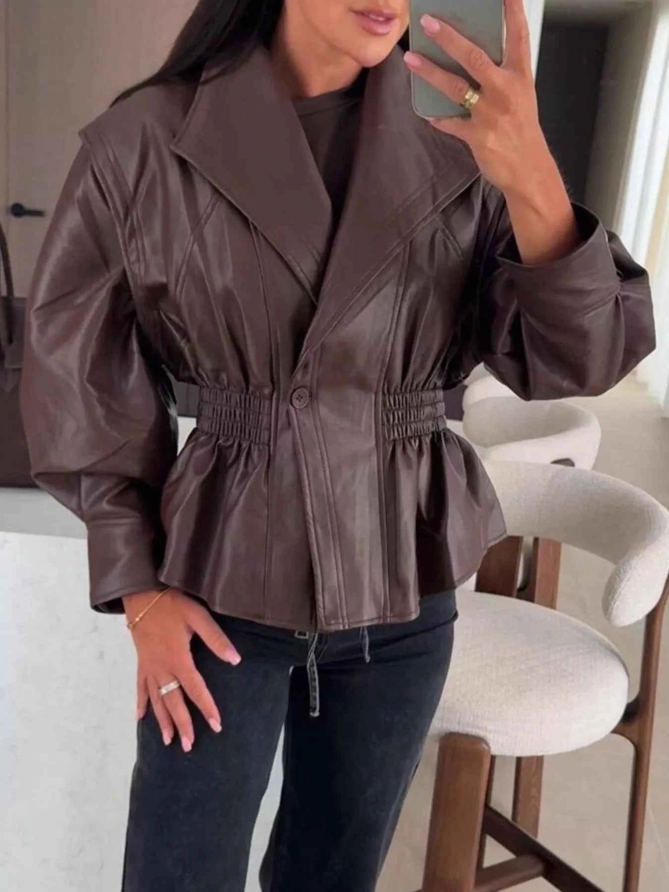 TEEK - Peplum Waist Leather Jacket JACKET TEEK Trend