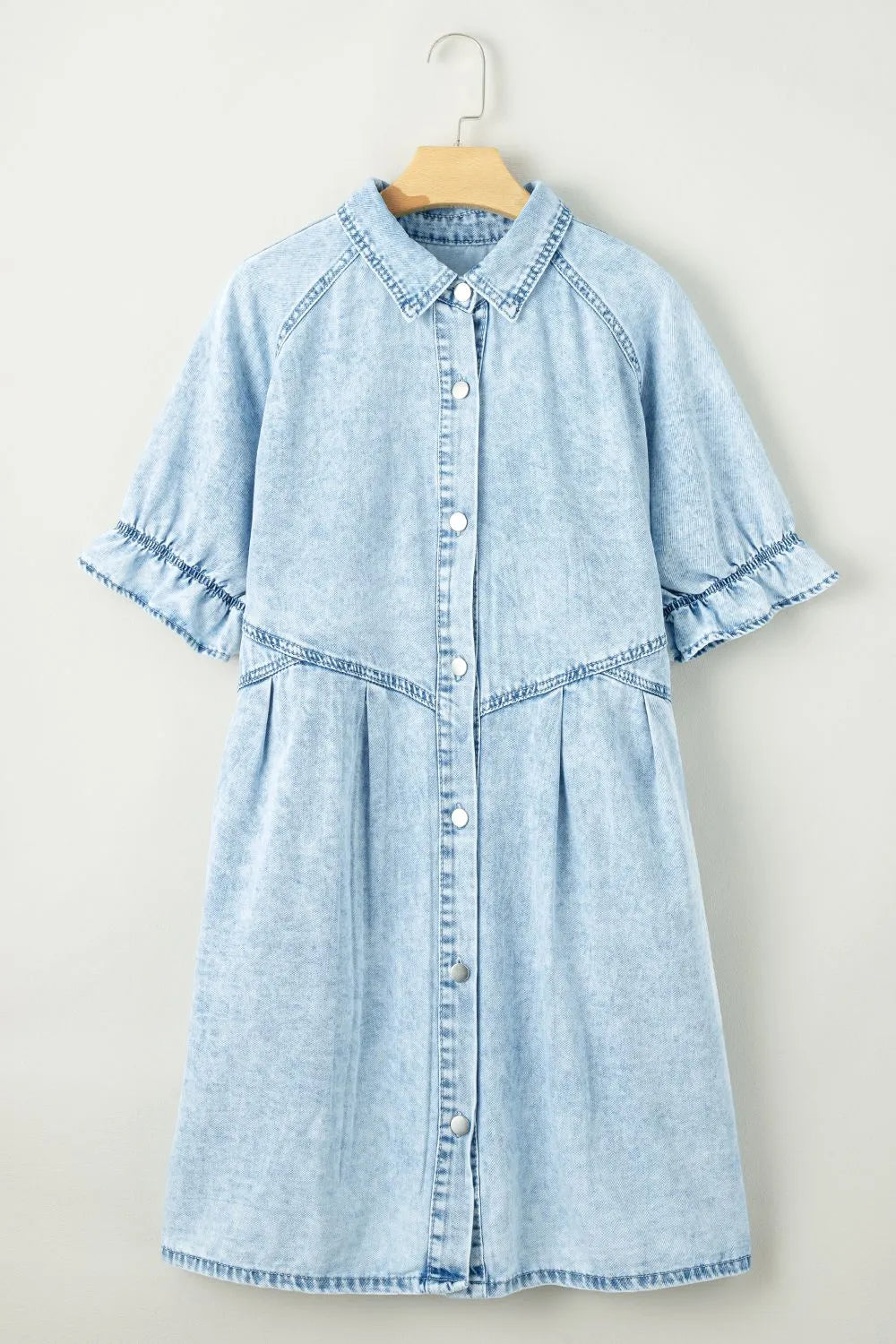 TEEK - Light Mineral Wash Ruffle Sleeve Denim Dress DRESS TEEK Trend