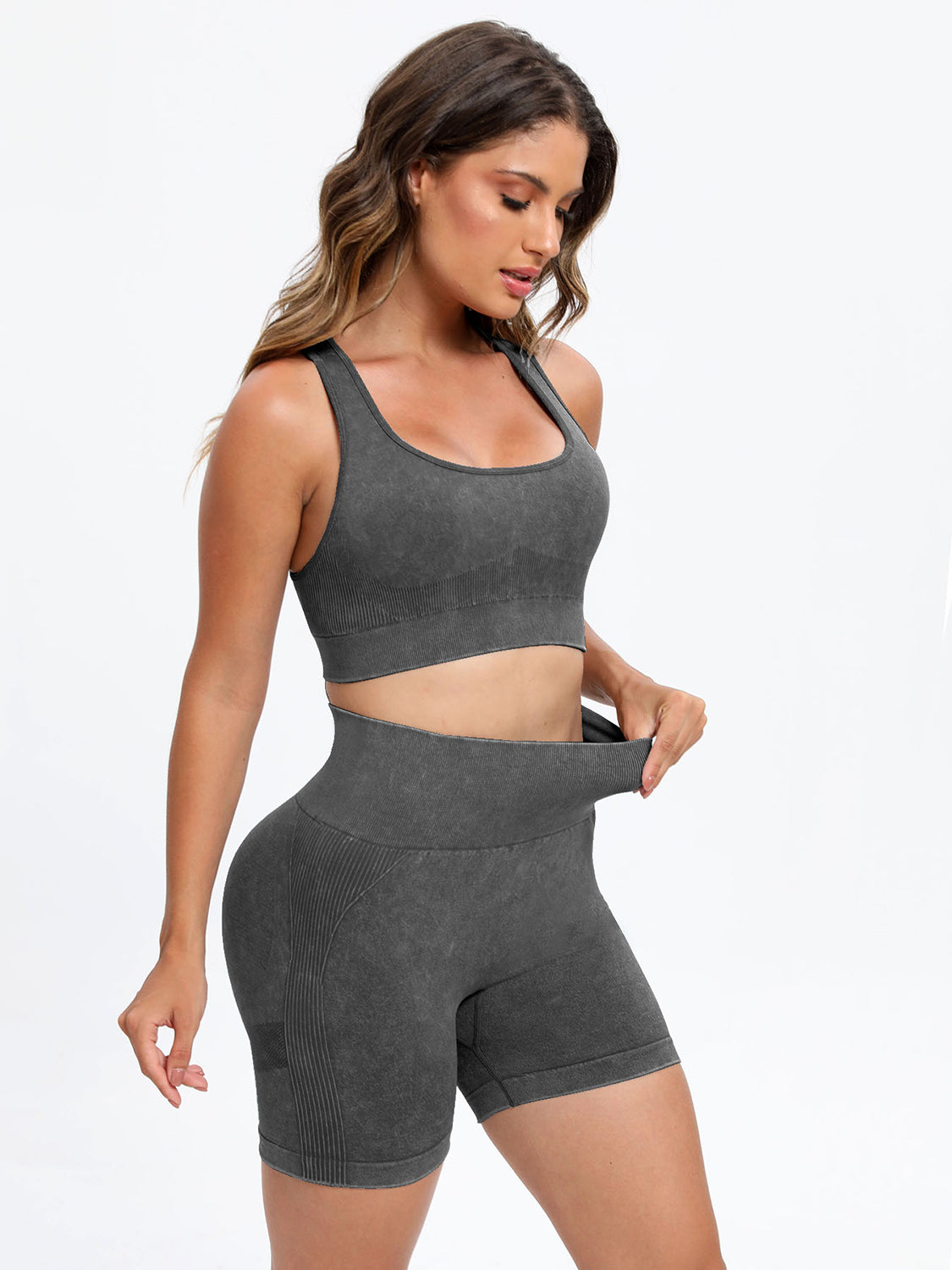 TEEK - Scoop Neck Wide Strap Top Shorts Active Set  TEEK Trend Dark Gray S 