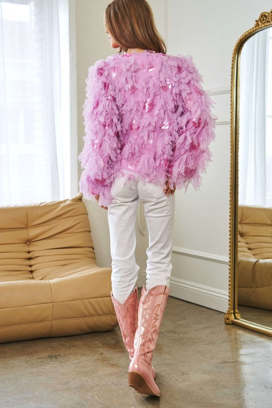 TEEK - Pink Fluffy Tiered Ruffle Long Sleeve Jacket JACKET TEEK FG   