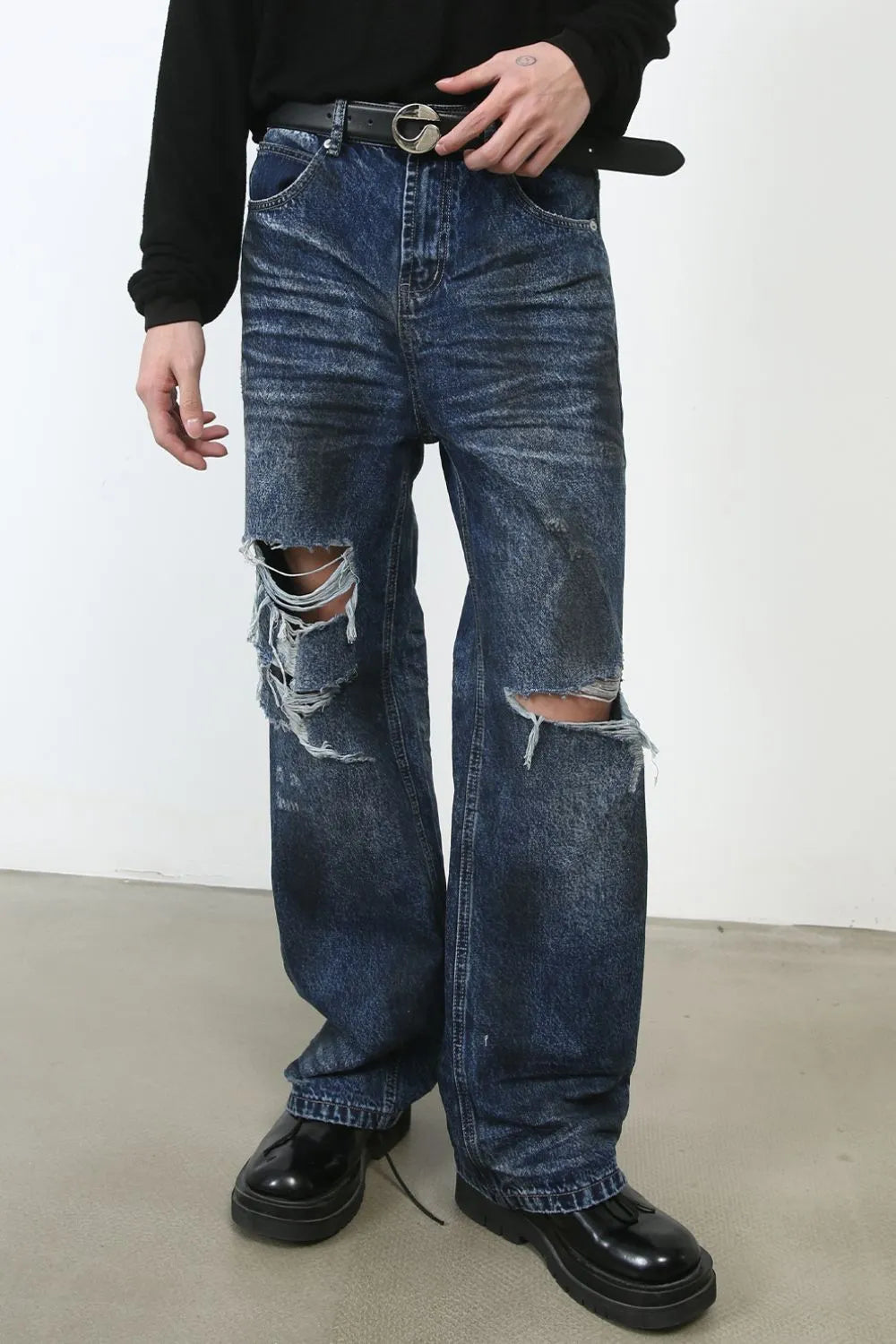 TEEK - Mens Dark Distressed Pocketed Jeans JEANS TEEK Trend