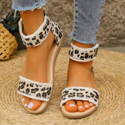 TEEK - Animal Print Open Toe Sandals SHOES TEEK Trend Khaki 5 