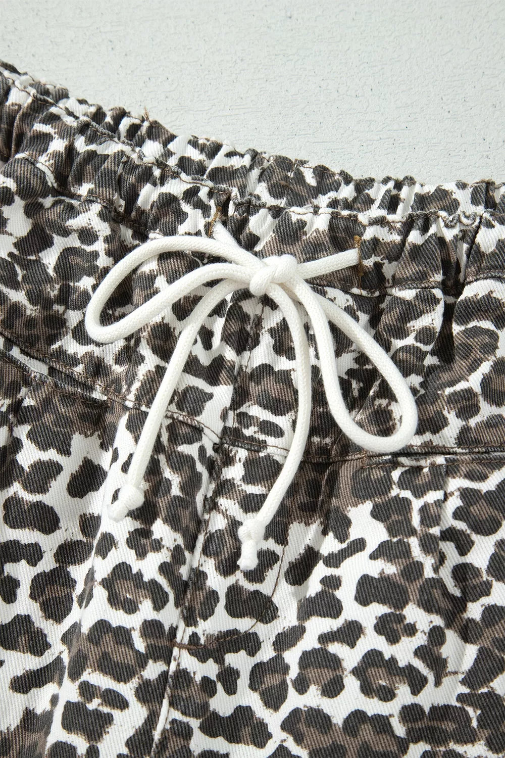 Leopard Patchwork Elastic Waist Jeans Trendsi