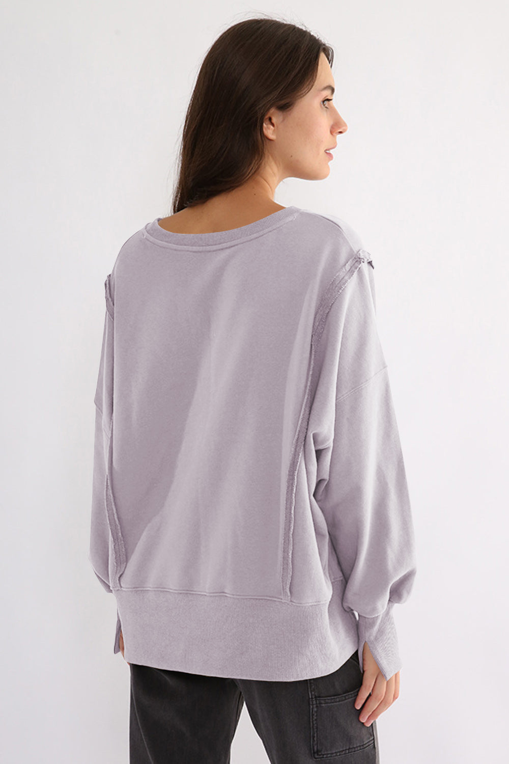 TEEK - Exposed Seam High-Low Long Sleeve Sweatshirt TOPS TEEK Trend Pink Purple One Size