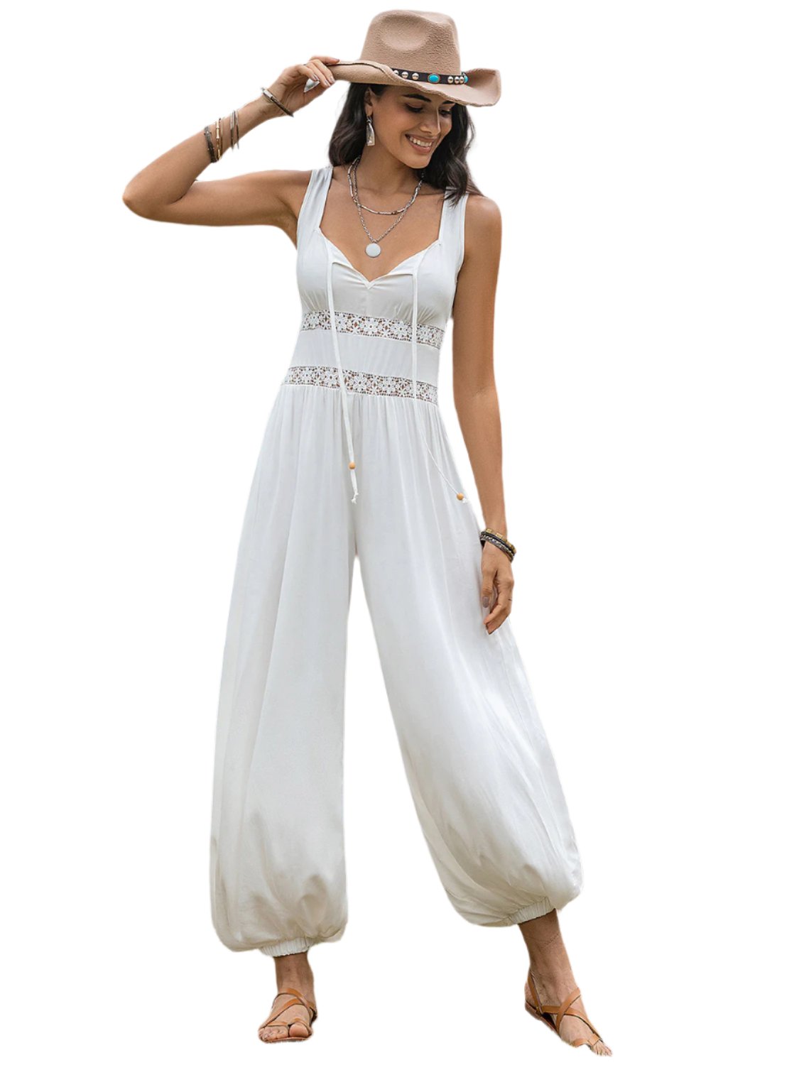 TEEK - White Backless Wide Strap Wide Leg Jumpsuit  TEEK Trend S  