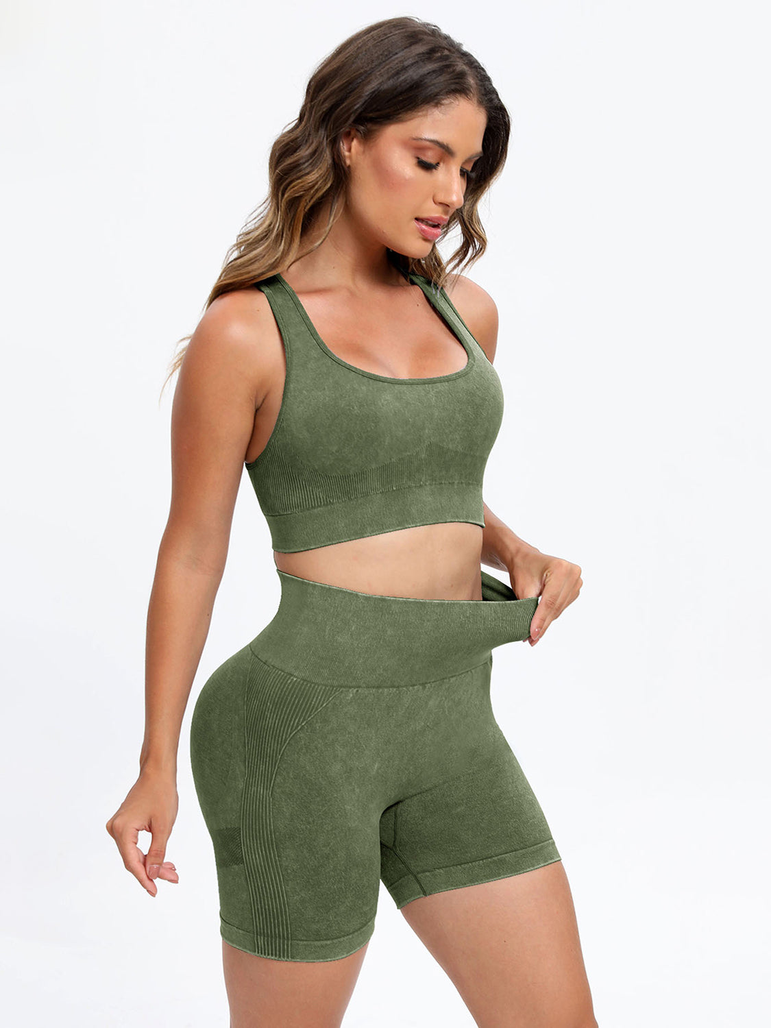 TEEK - Scoop Neck Wide Strap Top Shorts Active Set  TEEK Trend Matcha Green S 