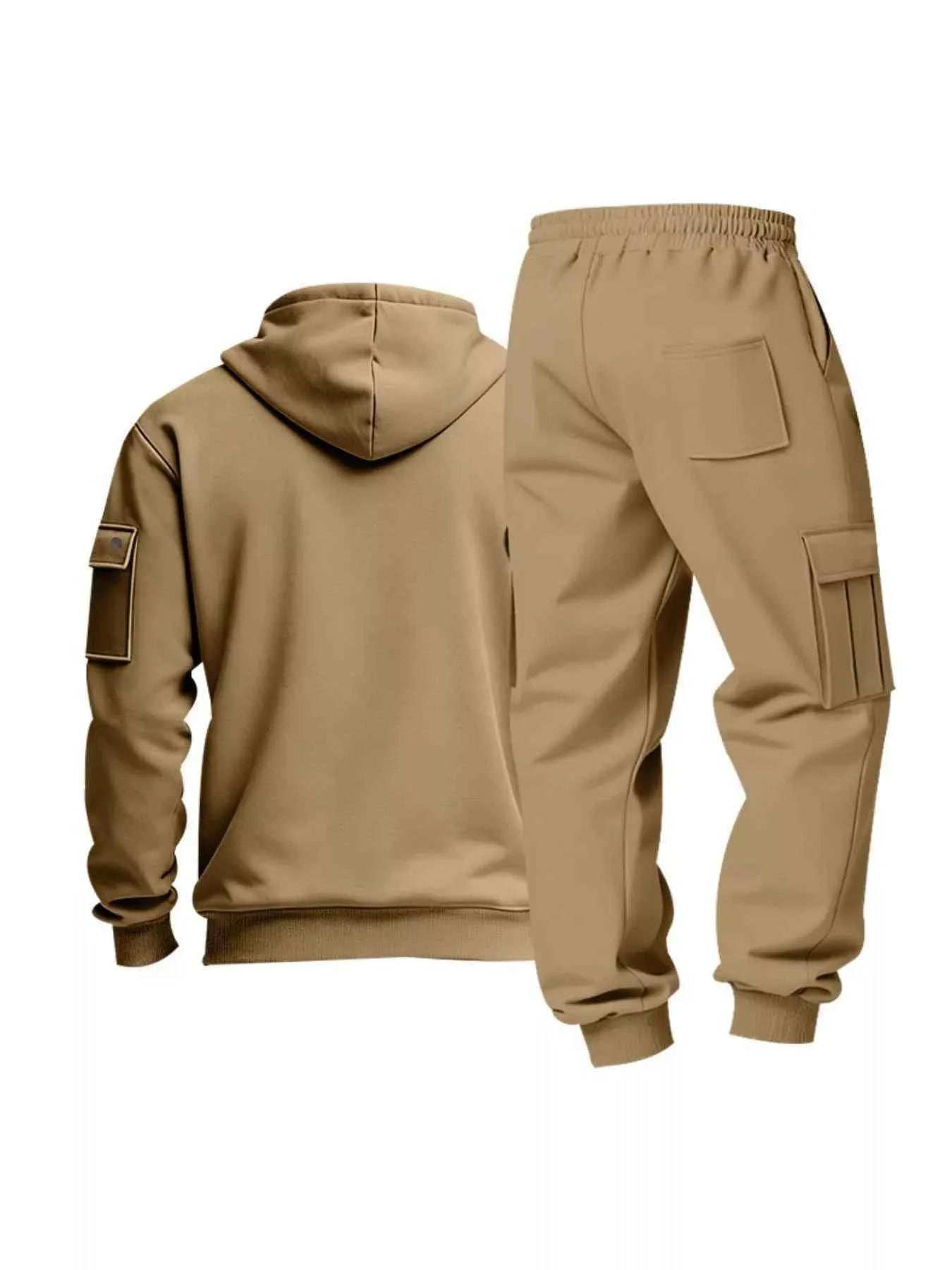 TEEK - Mens Full Size Half Zip Hoodie and Cargo Pants Set SET TEEK Trend