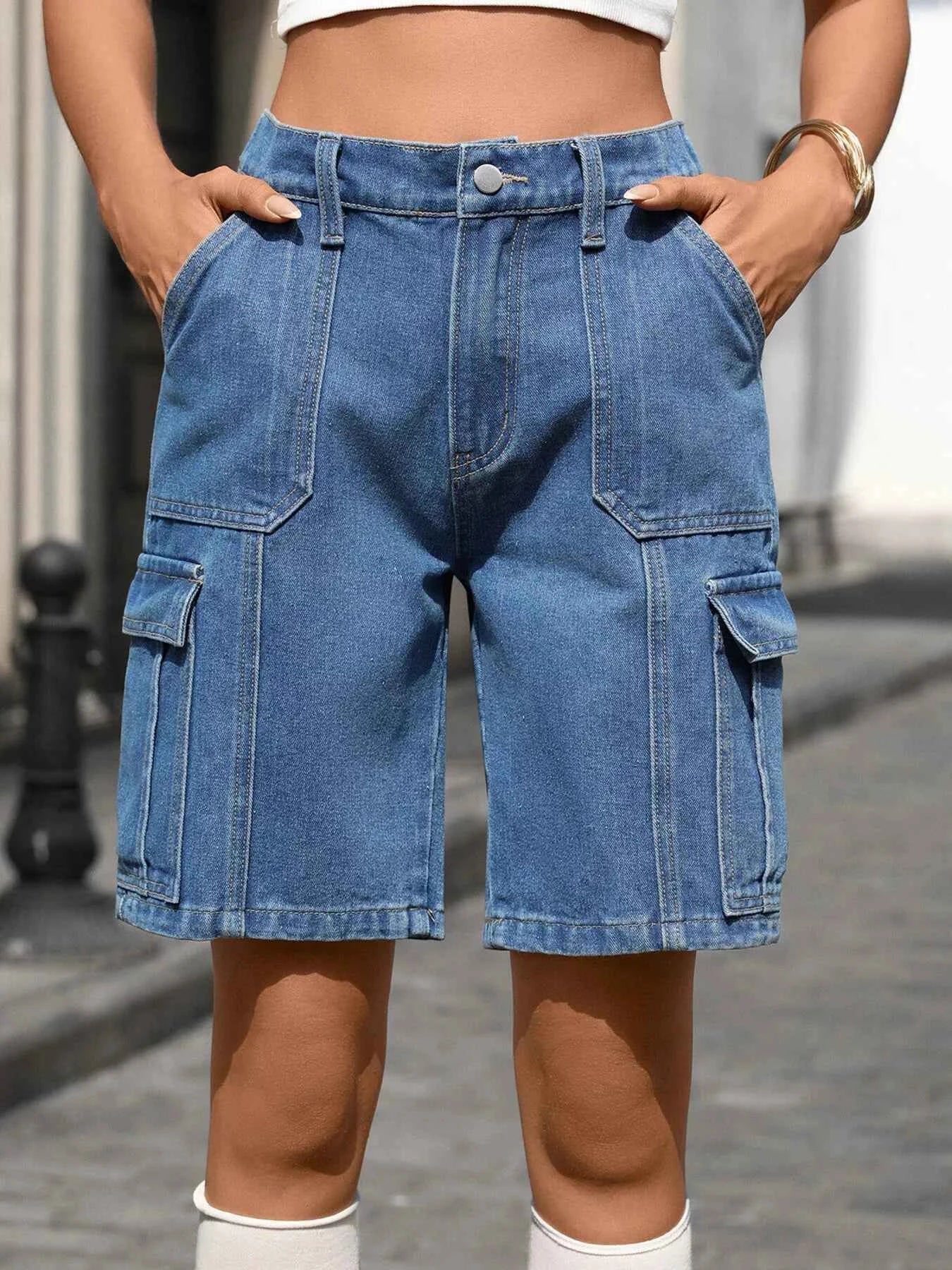 TEEK - High-Waisted Wash Denim Shorts SHORTS TEEK Trend