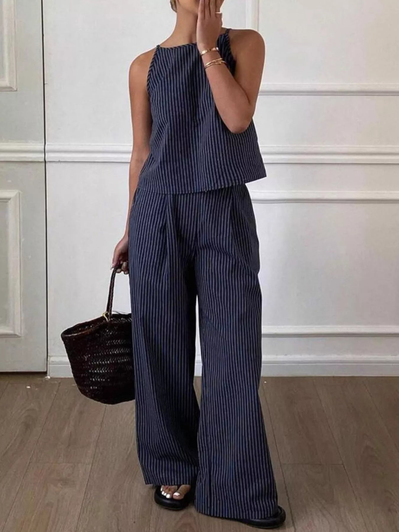 TEEK - Striped Sleeveless Top and Wide-Leg Pants Set SET TEEK Trend