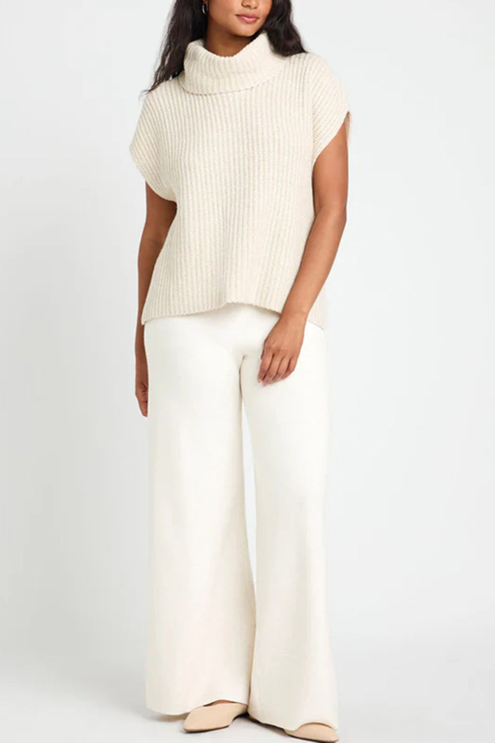 TEEK - Slit Turtleneck Cap Sleeve Sweater TOPS TEEK Trend