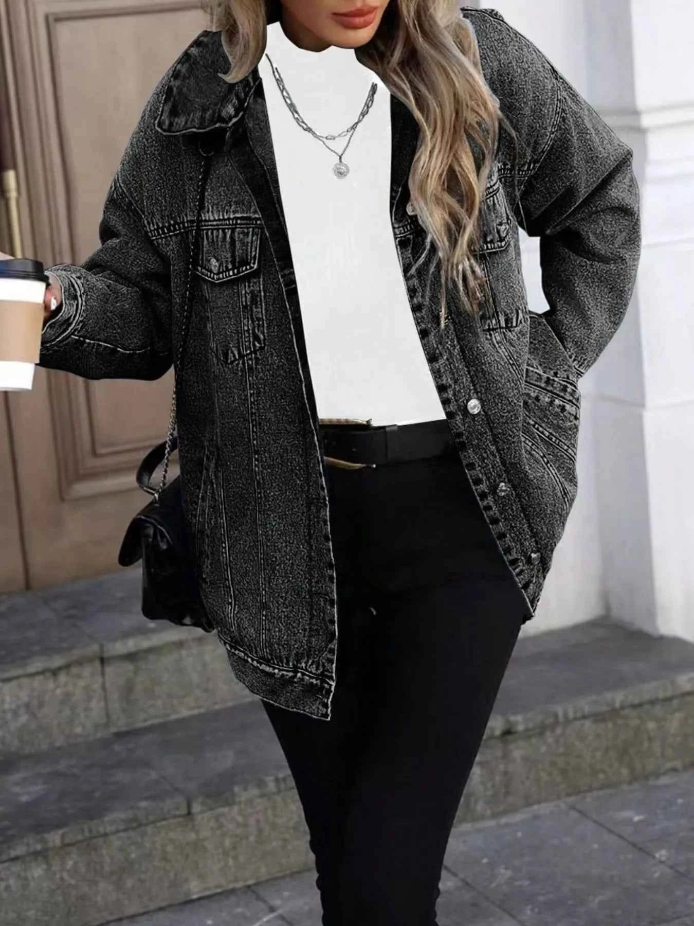 TEEK - Washed Button Up Oversized Denim Jacket JACKET TEEK Trend Grey XS