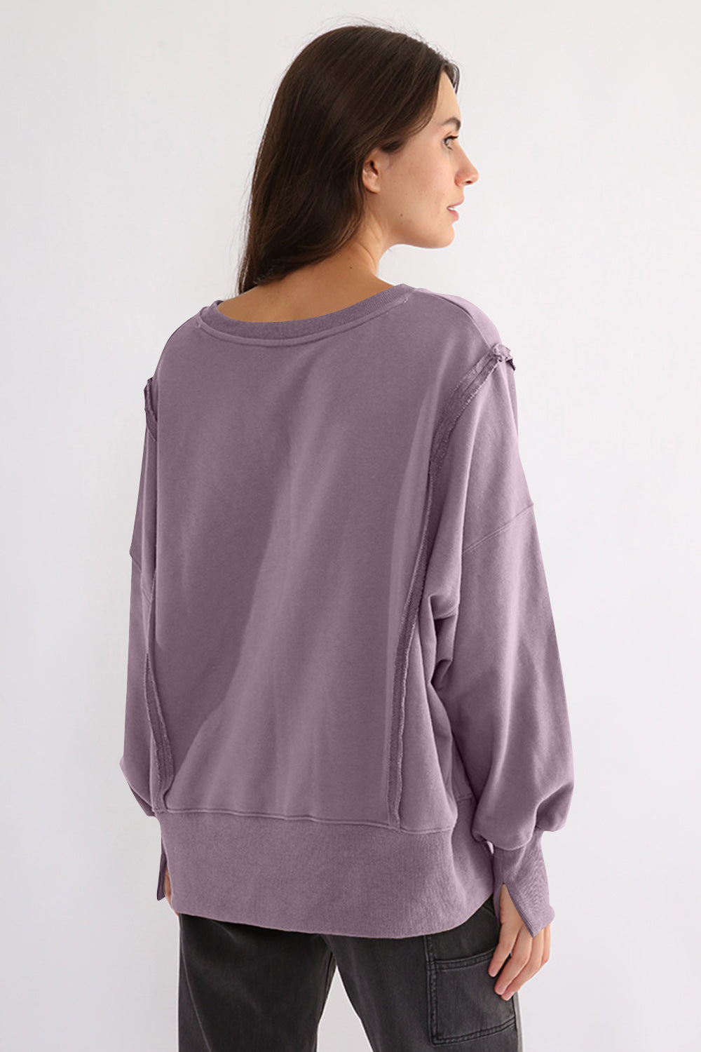 TEEK - Exposed Seam High-Low Long Sleeve Sweatshirt TOPS TEEK Trend Lilac One Size